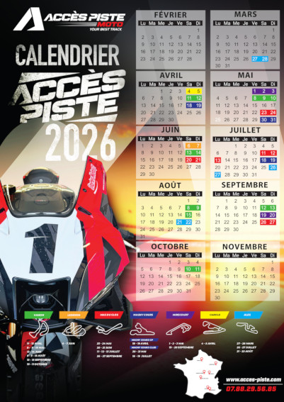 Calendrier 2026 des roulages motos avec Accès Piste